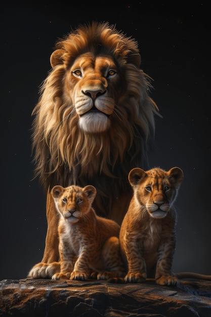 The lion family on a black background