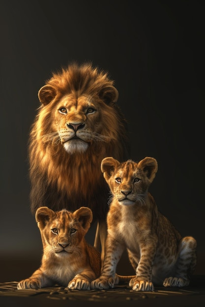 The lion family on a black background