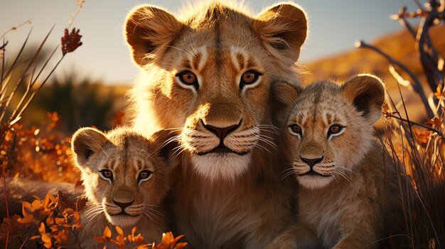 Foto foto di famiglia di leoni