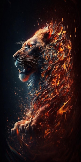 Lion in the fire wallpapers