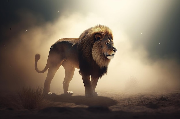 Lion in the fog wallpaper