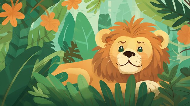 Lion in the forest childrens illustration