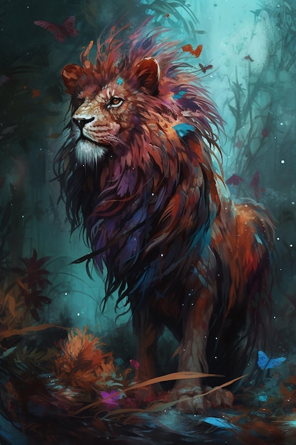 A lion in the forest