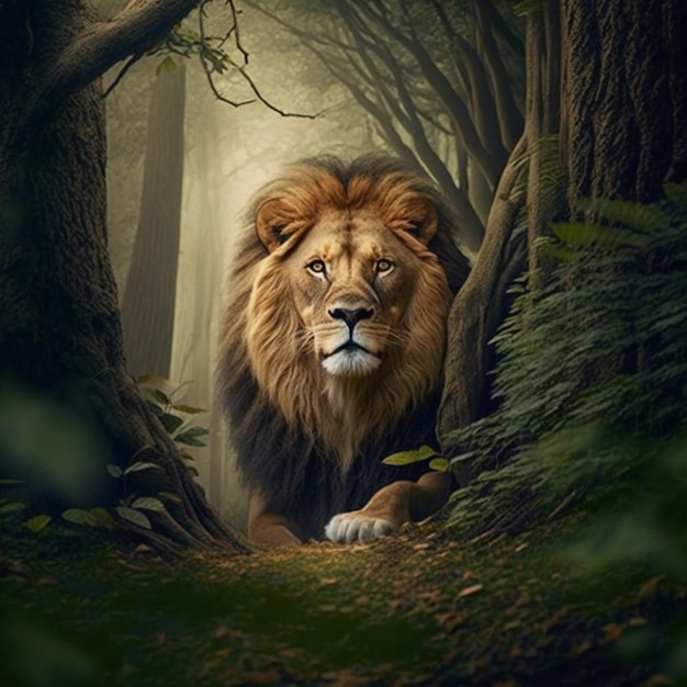 Lion in the forest