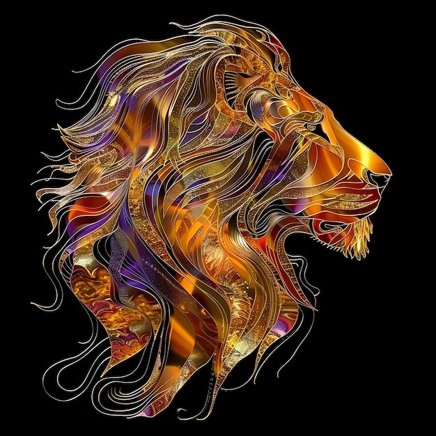 Lion Formed in Molten Gold Metallic Opaque Yellow Liquid Wit Background Art Y2K Glowing Concept