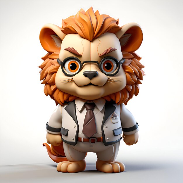 Photo lion in glasses and a suspenders 3d rendering