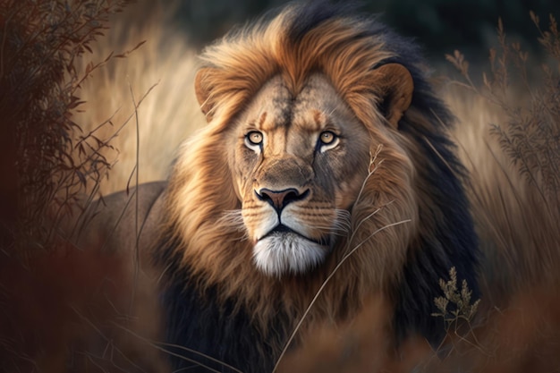 A lion in the grass with the title'lion '