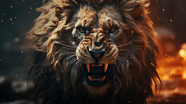 Premium AI Image | lion head and fire in dark background