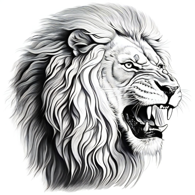 Foto testa di leone isolata su sfondo bianco disegnata a mano