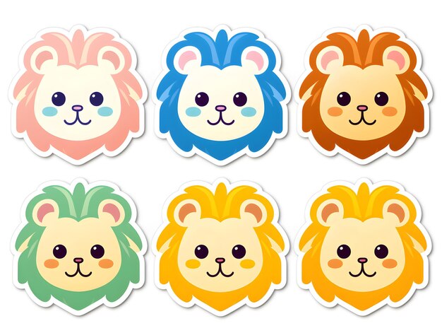 Photo lion head kawaii stickers with vibrant color