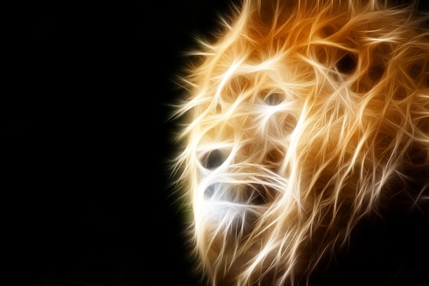 Photo lion head line art in neon style