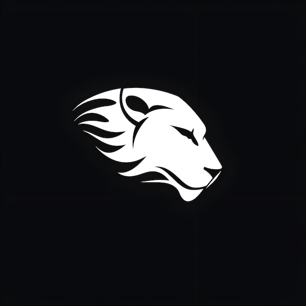 写真 黒い背景に描かれたライオンヘッドのロゴ