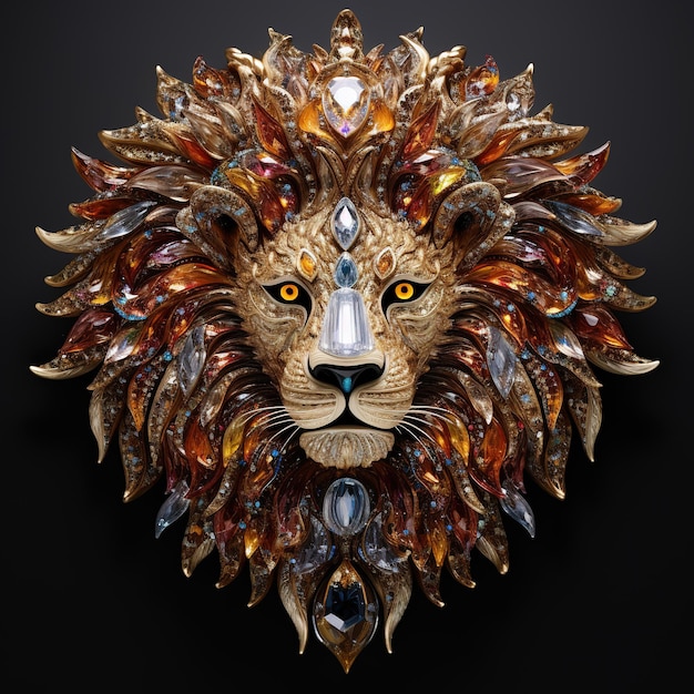 A lion head made of beautiful gemstones Wildlife Animals Decorations Illustration Generative AI