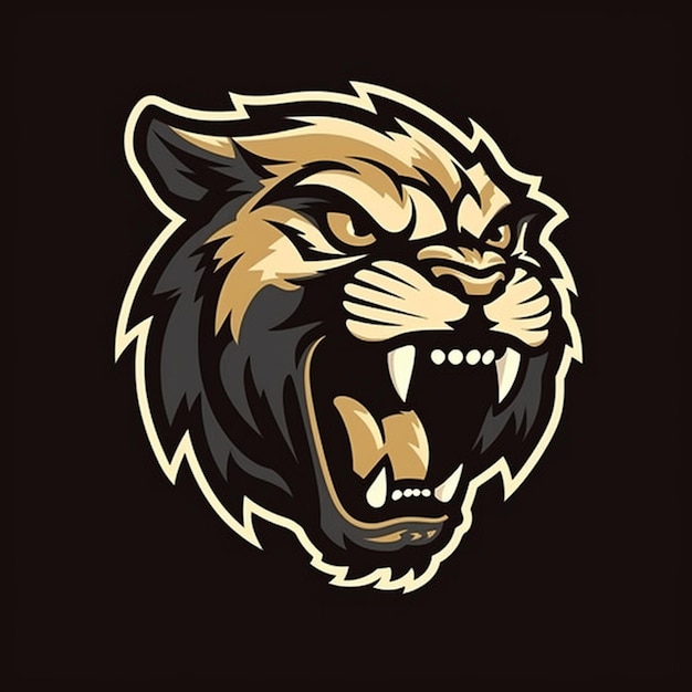 Lion head mascot logo design vector illustration isolated on black background