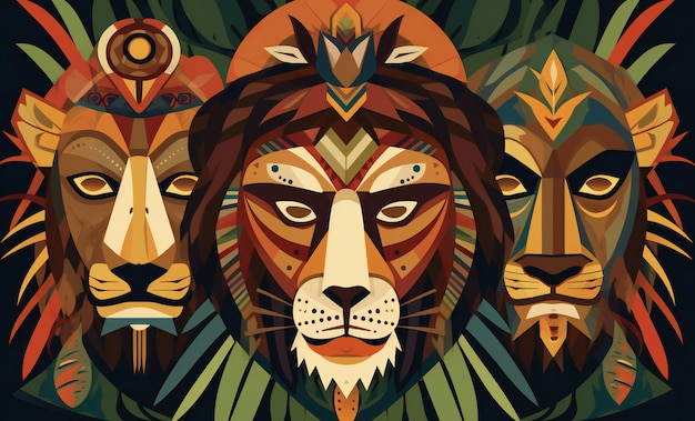 Lion head in tribal style illustration for your design