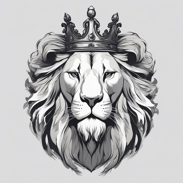 Фото Голова льва с короной элегантный и благородный логотип черно-белая наклейка печать