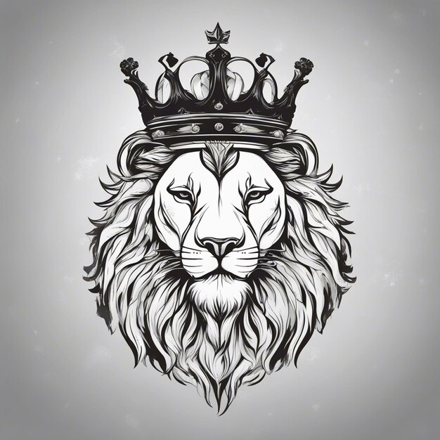 사진 왕관과 함께 사자의 머리 우아하고 고귀한 로고 검은색과 색 스티커 봉인