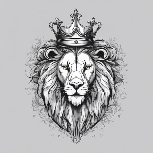 Photo lion head with crown elegant and noble logo black and white sticker seal