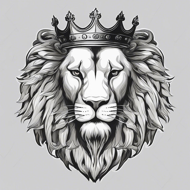 Foto testa di leone con corona logo elegante e nobile sigillo adesivo bianco e nero