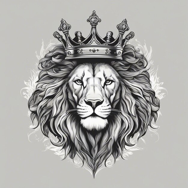 Photo lion head with crown elegant and noble logo black and white sticker seal