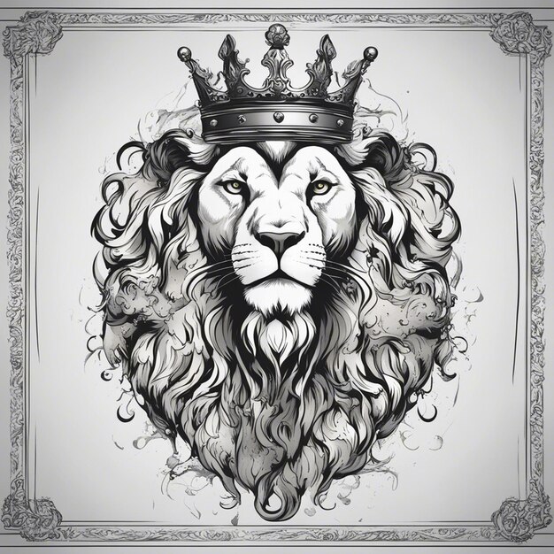 Photo lion head with crown elegant and noble logo black and white sticker seal