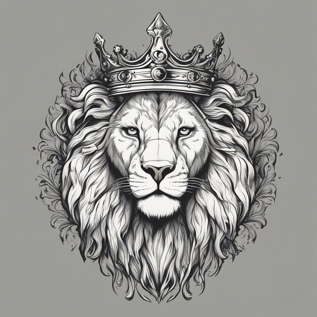 lion head with crown elegant and noble logo black and white sticker seal