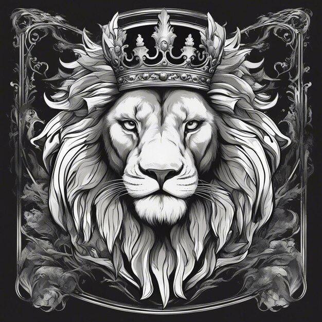 lion head with crown elegant and noble logo black and white sticker seal