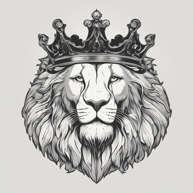 Photo lion head with crown elegant and noble logo black and white sticker seal