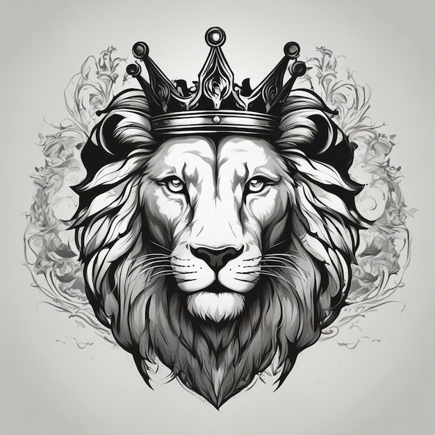 왕관과 함께 사자의 머리 우아하고 고귀한 로고 검은색과 색 스티커 봉인
