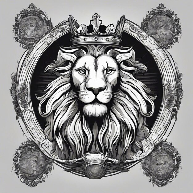 Photo lion head with crown elegant and noble logo black and white sticker seal