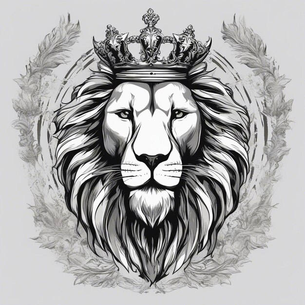 Photo lion head with crown elegant and noble logo black and white sticker seal