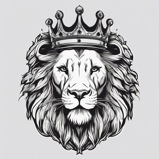 lion head with crown elegant and noble logo black and white sticker seal