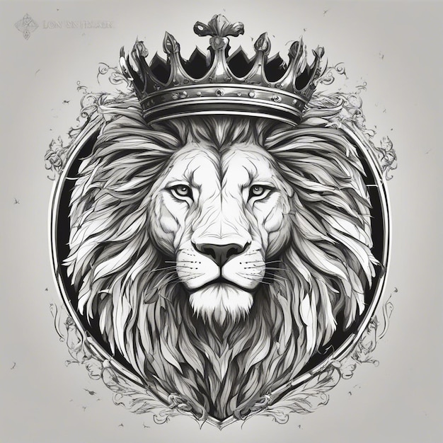 голова льва с короной элегантный и благородный логотип черно-белая наклейка печать