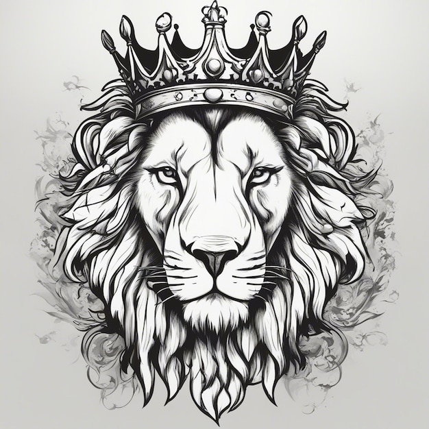 lion head with crown elegant and noble logo black and white sticker seal