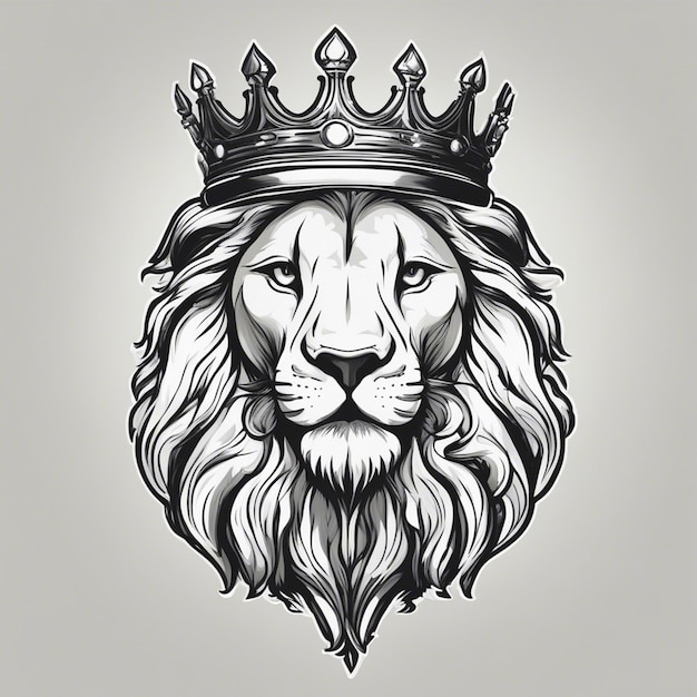 Photo lion head with crown elegant and noble logo black and white sticker seal