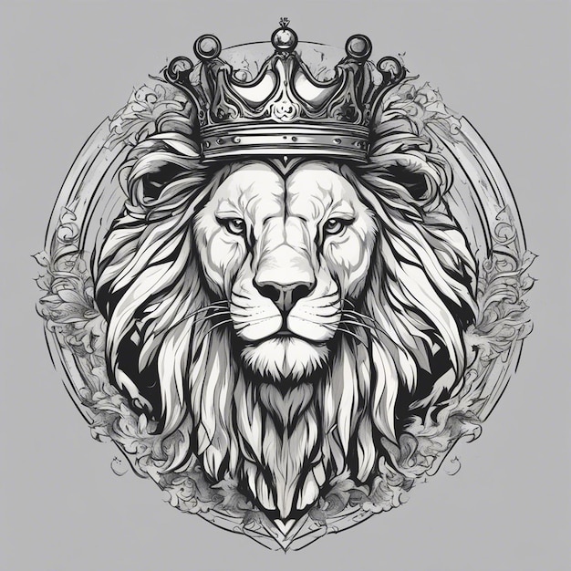 lion head with crown elegant and noble logo black and white sticker seal