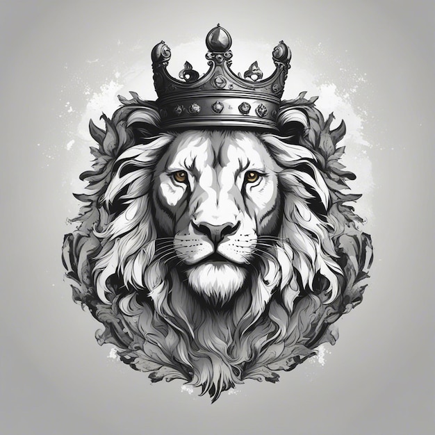 lion head with crown elegant and noble logo black and white sticker seal