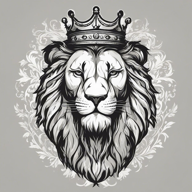 lion head with crown elegant and noble logo black and white sticker seal