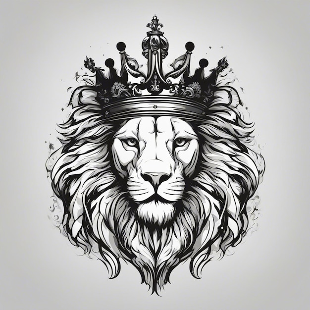 lion head with crown elegant and noble logo black and white sticker seal