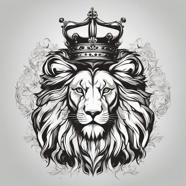 Foto testa di leone con corona logo elegante e nobile sigillo adesivo bianco e nero