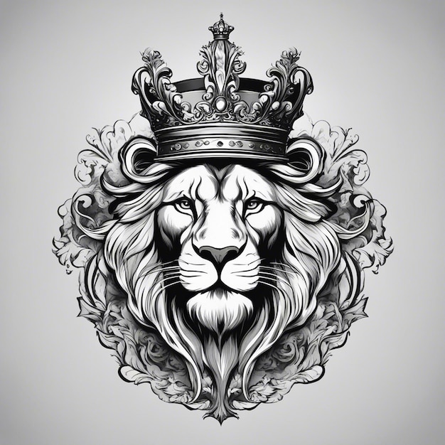 lion head with crown elegant and noble logo black and white sticker seal