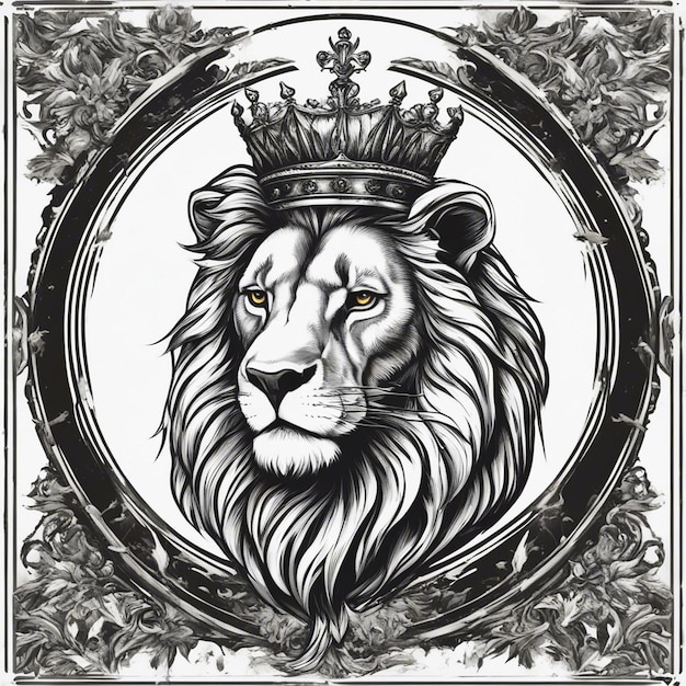 lion head with crown elegant and noble logo black and white sticker seal