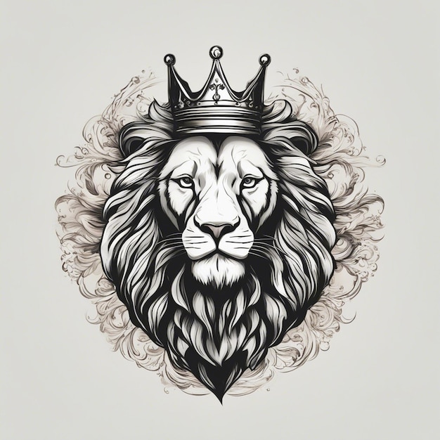 Photo lion head with crown elegant and noble logo black and white sticker seal