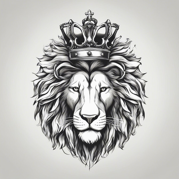 lion head with crown elegant and noble logo black and white sticker seal