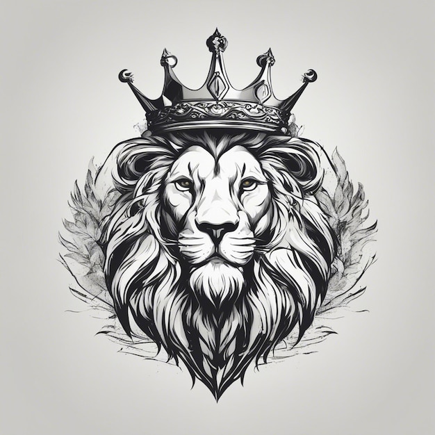 lion head with crown elegant and noble logo black and white sticker seal