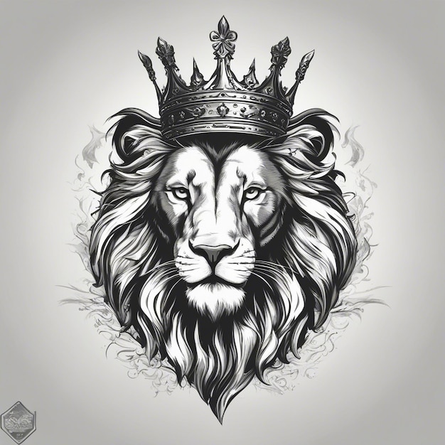 lion head with crown elegant and noble logo black and white sticker seal