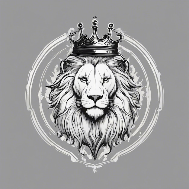 Photo lion head with crown elegant and noble logo black and white sticker seal