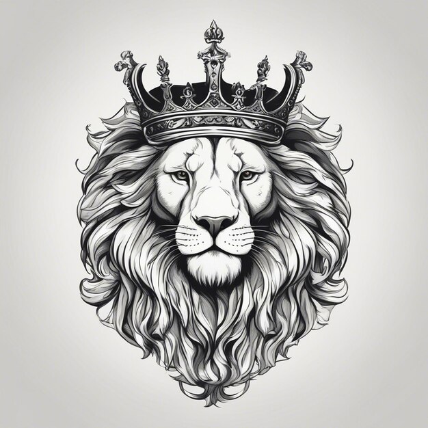 Photo lion head with crown elegant and noble logo black and white sticker seal