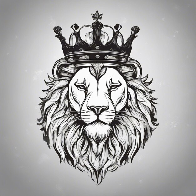 Photo lion head with crown elegant and noble logo black and white sticker seal