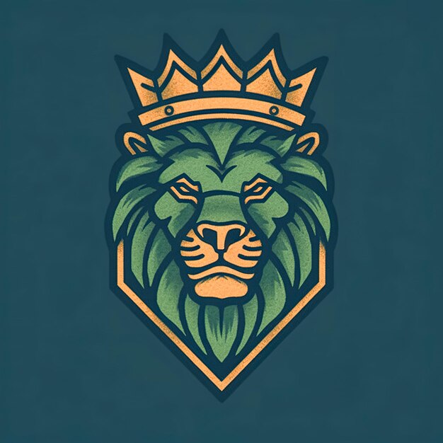 Photo lion head with crown flat design generative ai